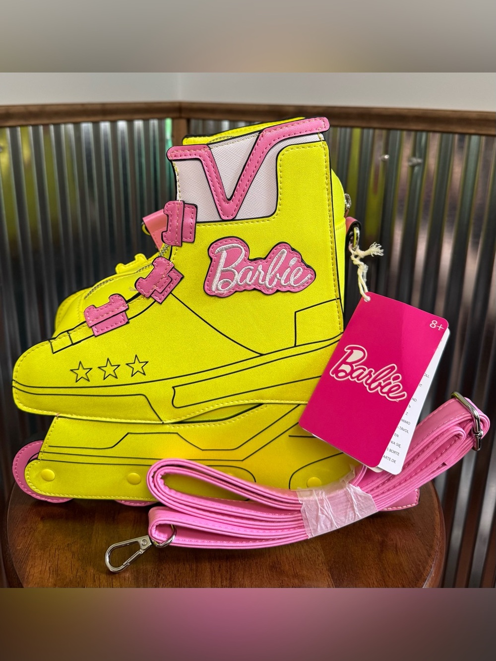 NEW Loungefly AMC 2024 Comic-Con Barbie Neon Yellow & Pink Cross Body Skate Bag
